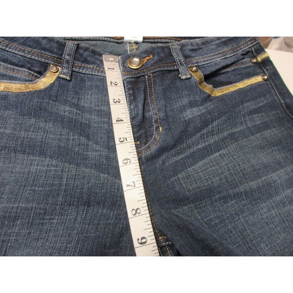 Vintage Y2K Cache Boot Cut Mid Rise Jeans 10 Gold Trim Rhinestone STRETCH - Picture 8 of 14